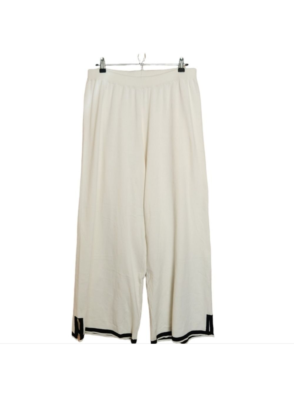 EKOUAER 2 PIECE KNIT LOUNGEWEAR SET CREAM BLACK WIDE LEG SHORT SLEEVE NWT XL - Picture 4 of 9